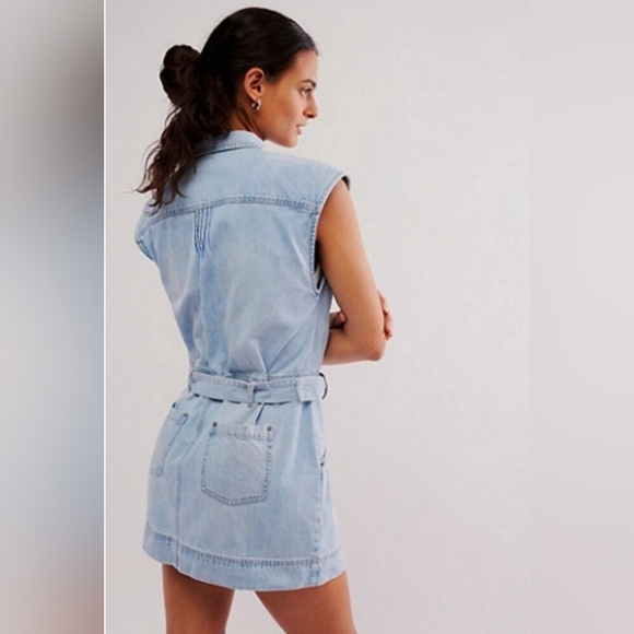 NWOT Free People Rowley Denim Mini Dress In Sunbleached - Picture 2 of 6